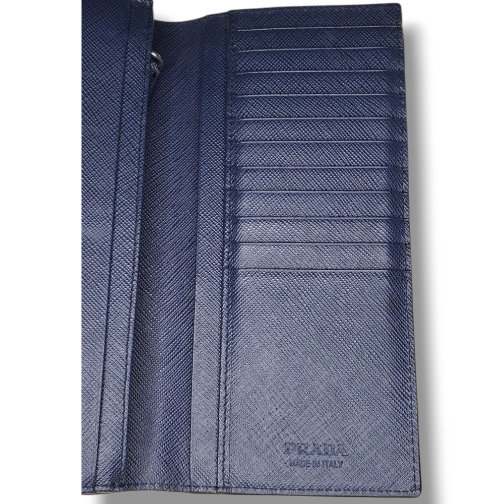 Prada Bicolor Black & Blue Saffiano Leather Long Wallet Sleek Minimalist Design - Picture 9 of 14